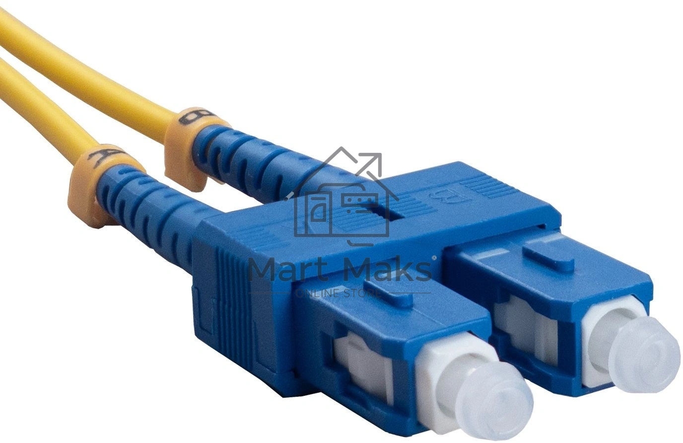 Комм. шнур оптический Cabeus Tight Buffer, Duplex LC/SC, OS2 9/125, LSZH, 20м, Ø 3мм, синий хвостовик, цвет: жёлтый