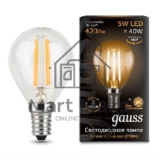 Лампа светодиодная GAUSS 105801105 LED Filament globe Е14 5Вт 2700k 1/10/50