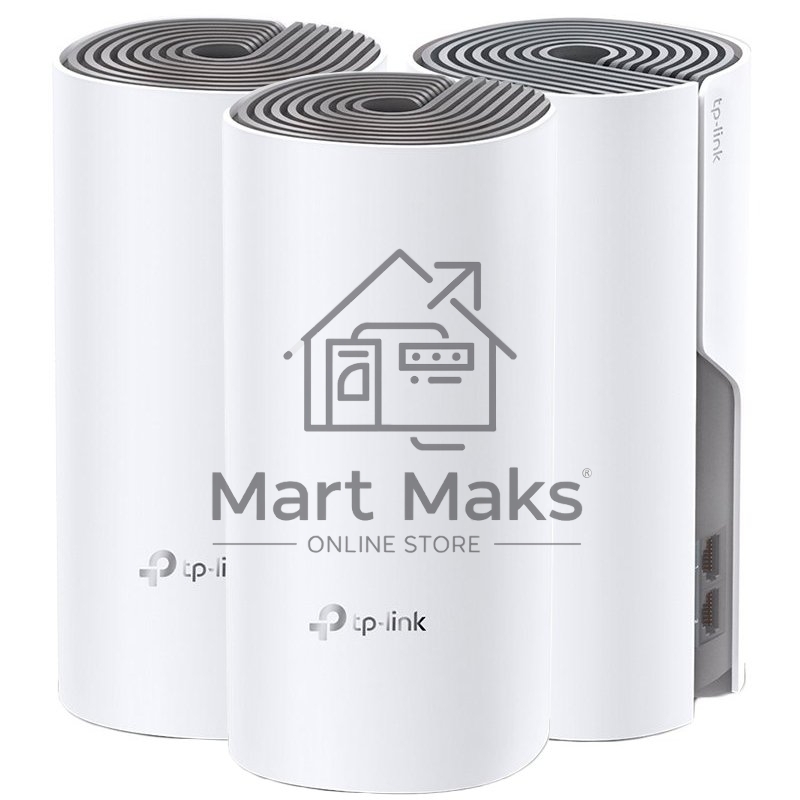 Домашняя Mesh Wi-Fi система TP-Link Deco E4 (3-Pack), 1167Мбит/с (5 ГГц: до 867 Мбит/с + 2,4 ГГц: до 300 Мбит/с), 2 порта 100 Мбит/с, 2 встроенные антенны на каждом модуле Deco