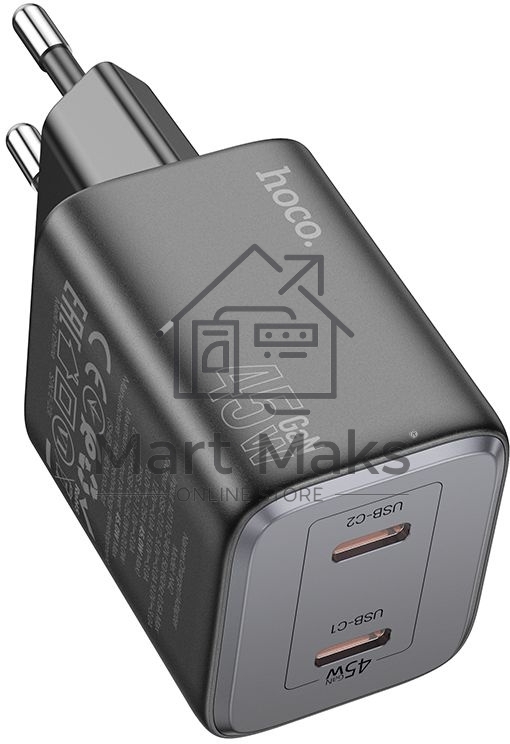 Сетевое зарядное устройство Hoco N42 Elogiado 45W 3A+2.25A (PD+QC+AFC) 2xUSB type-C универсальное черный