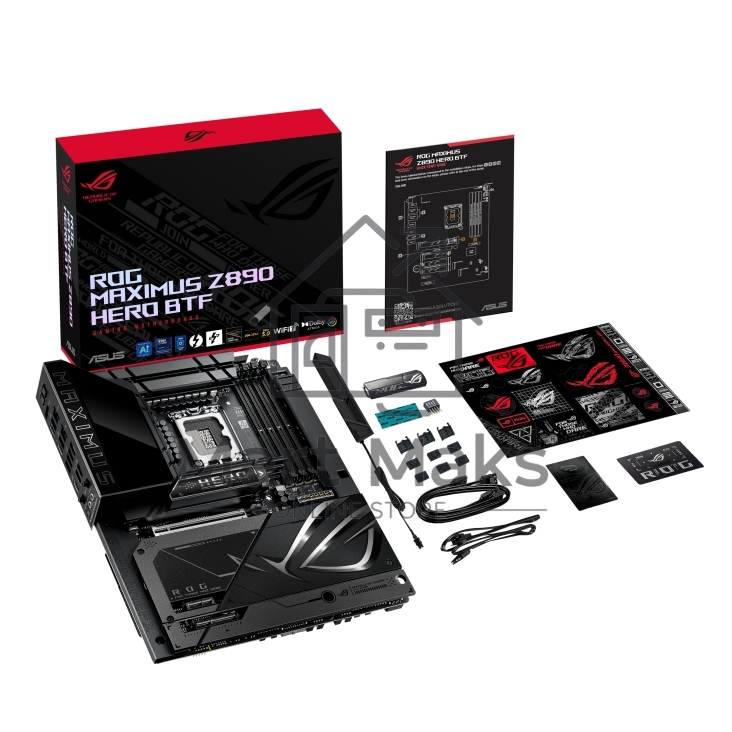 Материнская плата ASUS ROG MAXIMUS Z890 HERO BTF, LGA1851, Intel Z890, 4xDDR5, 4xSATA, 6xM.2, 1xPCIe 5.0 x16, 1xPCIe 4.0 x4, 1xPCIe x1, 1xHDMI, 2xUSB-C (Thunderbolt 4), 1xUSB-C 3.2 Gen 2, 4xUSB-A 3.2 Gen 2, 4xUSB-A 3.2 Gen 1, 2x2.5Gb LAN, Wi-Fi 7, Bluetoo
