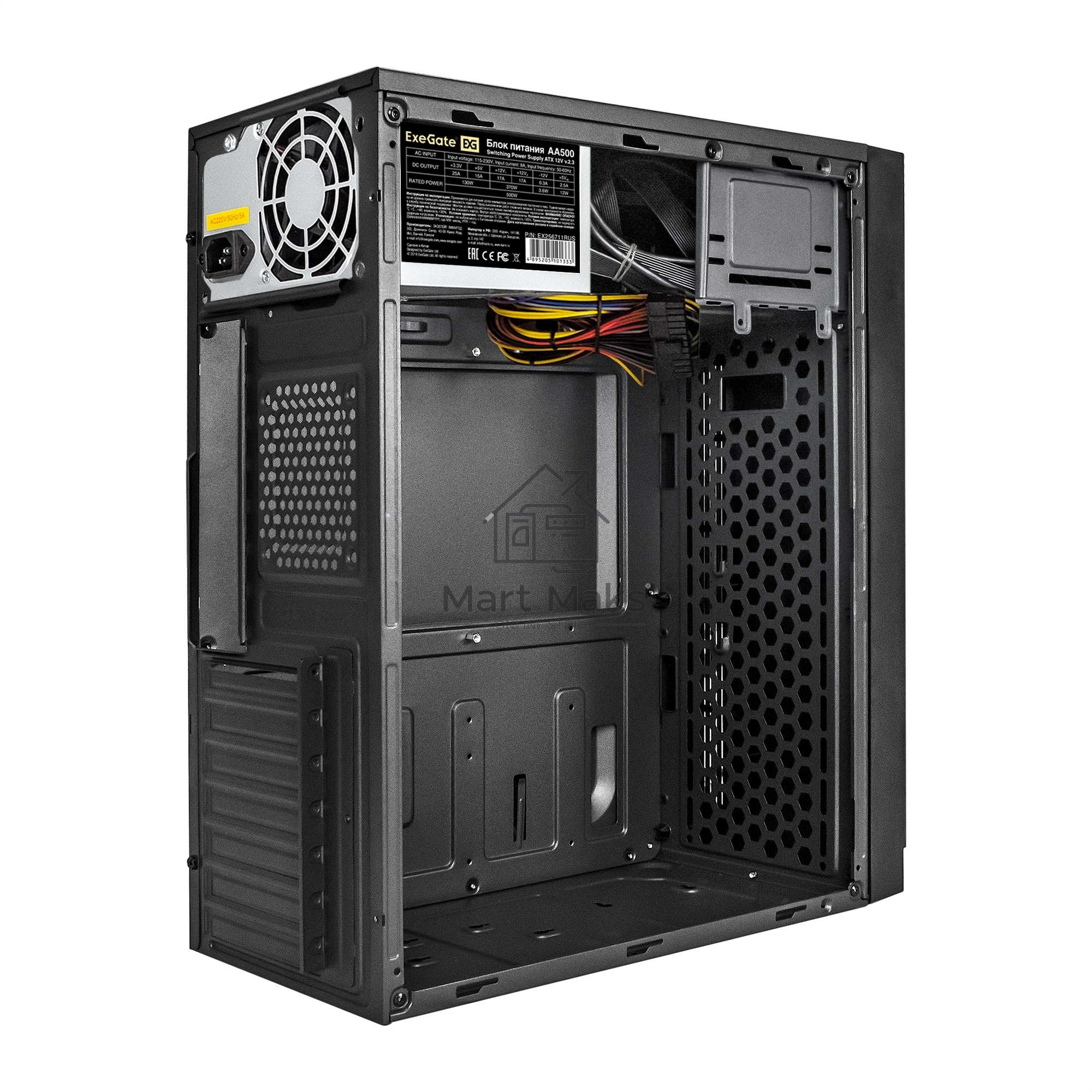 Компьютерный корпус Minitower ExeGate EX291148RUS BAA-105U2-01-AA500 (mATX, БП AA500 с вент. 8см, 2*USB+2*USB3.0, аудио, черный)