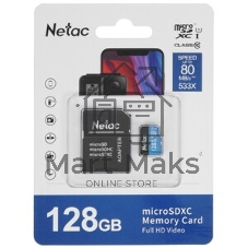 Флеш карта MicroSDXC 128Gb Netac Class 10 UHS-I U1 P500 Standart + адаптер NT02P500STN-128G-R