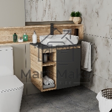 Тумба Bau Dream Blackwood 60 правая, графит, раковина BAU Hotel 51х39, мрамор, смеситель для раковины высокий Hotel Black, черный