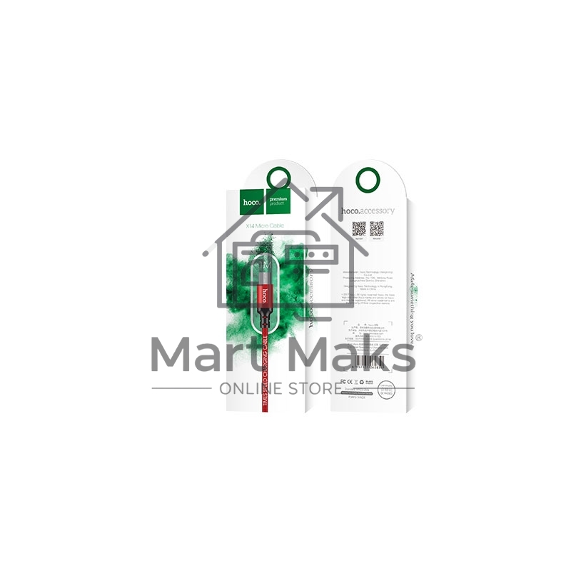Кабель HOCO X14 USB 2.0, AM/microBM, красно-черный, 1м