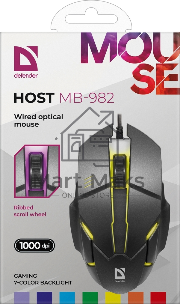 Мышь проводная Defender Host MB-982 черный, 1000 dpi, USB, кнопки - 3
