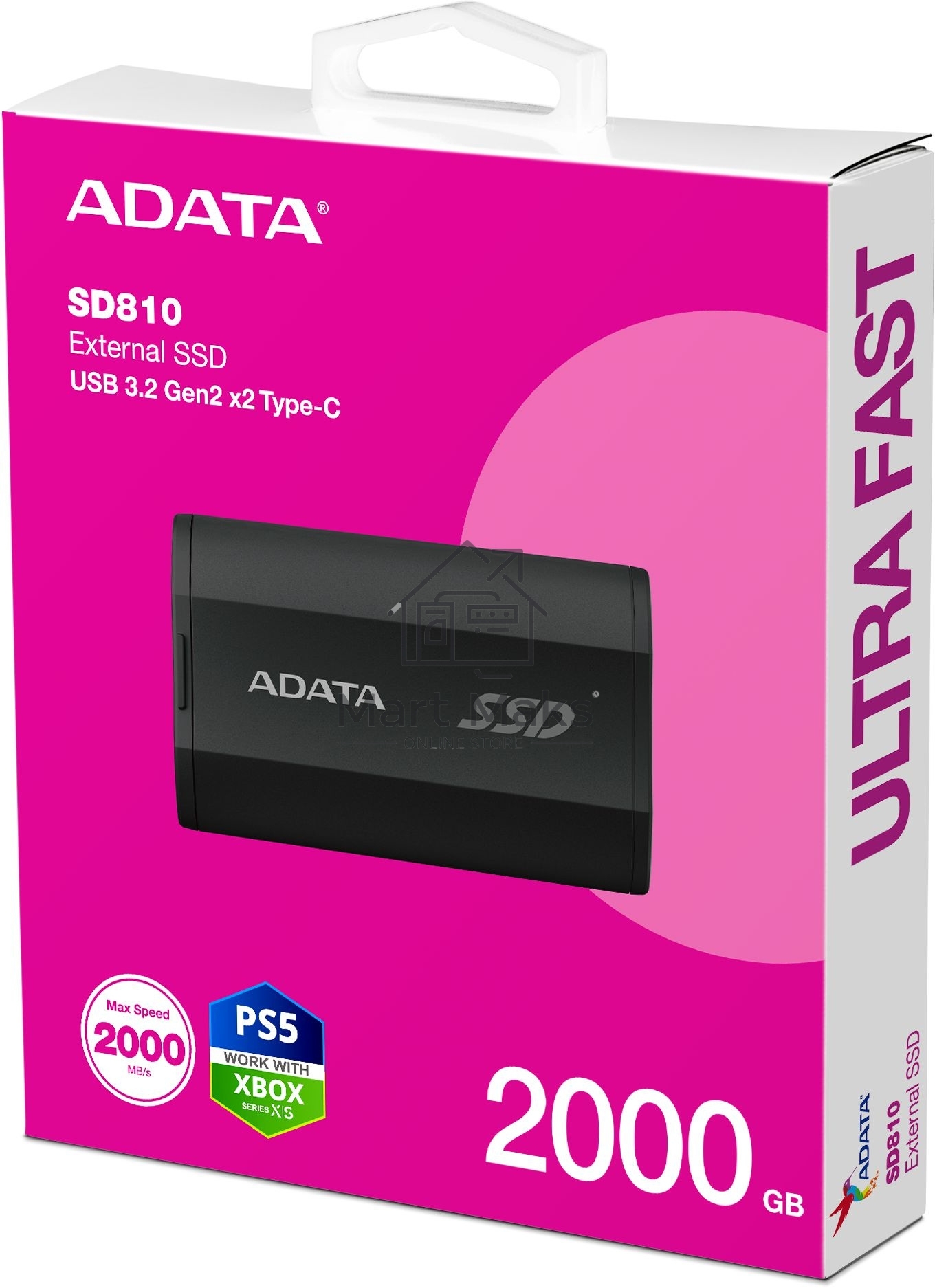 Внешний накопитель SSD ADATA 2Tb SD810 USB Type-C (2000/2000 Mb/s) metal case черный (SD810-2000G-CBK)
