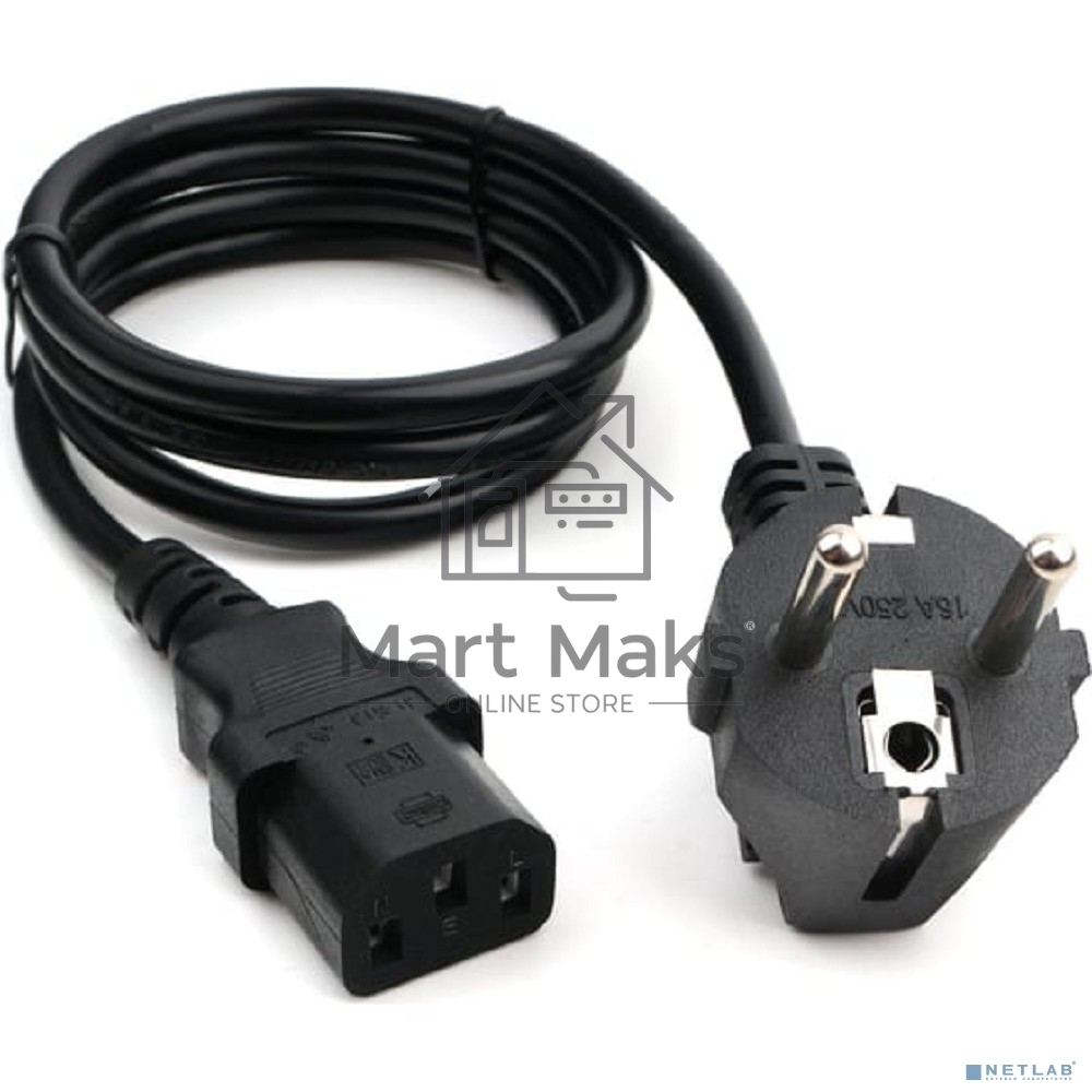 Кабель питания Cablexpert PC-186-1M, 1м, Schuko- C13, 6А, черный, с заземлением