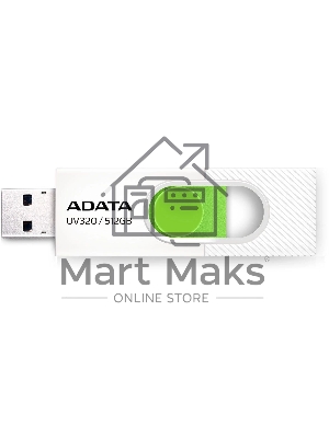 Флешка USB ADATA UV320 (AUV320-512G-RWHGN), 512Gb, USB 3.2 Gen1, R/W 100/30, белый/зеленый