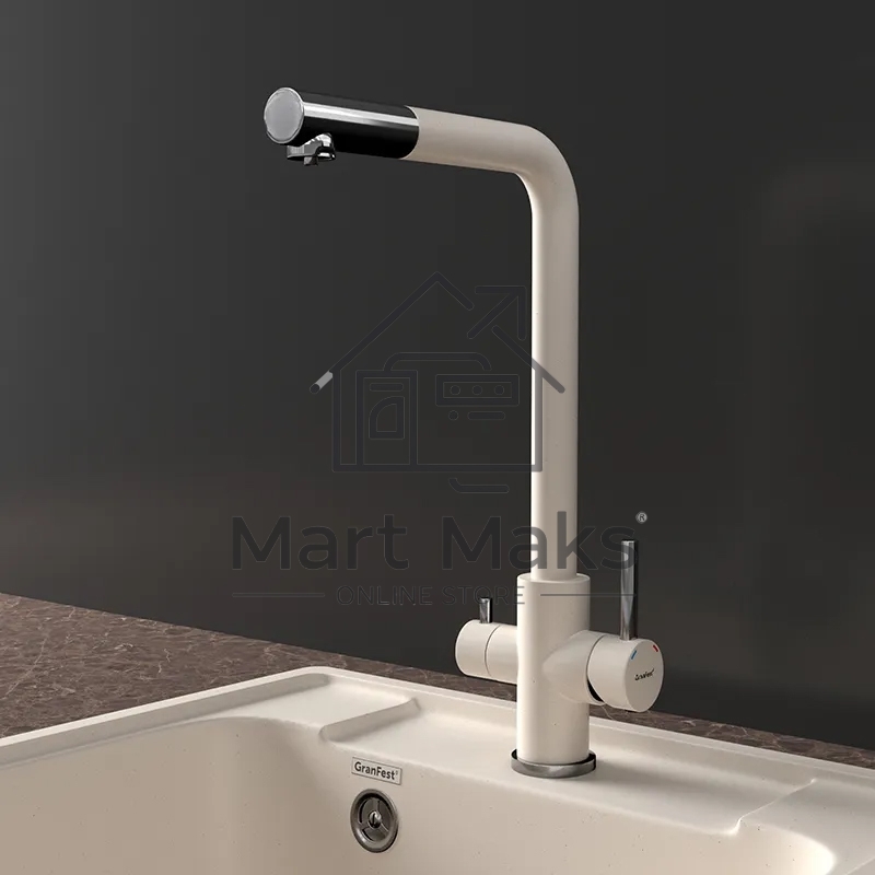 Кухонный смеситель GranFest Quarz GF-Z-5421, Г-образный, кран под фильтрованную воду, белый