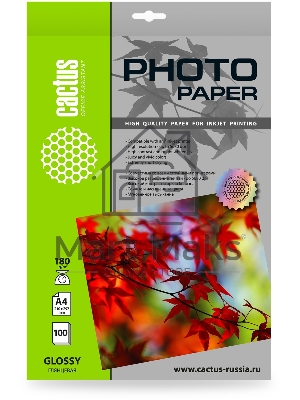 Фотобумага Cactus CS-GA4180100 A4/180г/м2/100л./белый глянцевое для струйной печати