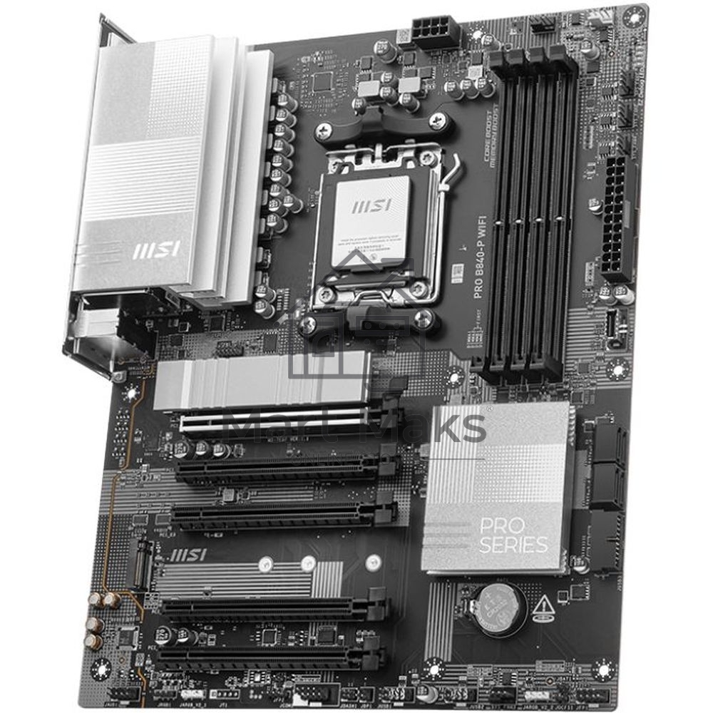 Материнская плата MSI PRO B840-P WIFI, Socket AM5, AMD B840, 4xDDR5, 4xSATA, 2xM.2, 1xPCI-E 4.0 x16, 1xPCI-E 3.0 x4, 3xPCI-E 3.0 x1, 1xHDMI, 1x 2.5Gb LAN, 4xUSB-A 2.0, 2xUSB-A 5Gbps, 1xUSB-C 5Gbps, 1xUSB-A 10Gbps, 1xUSB-C 10Gbps, 3x3.5 мм, 7.1, ATX