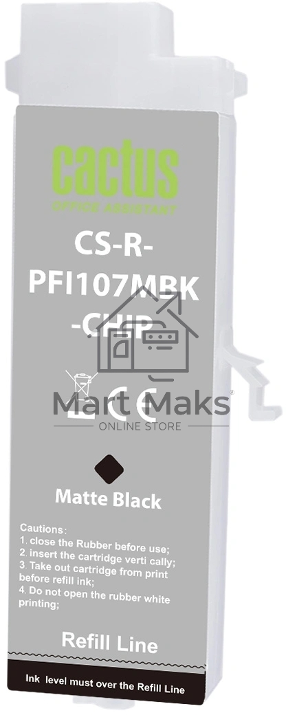 Картридж перезаправляемый струйный Cactus CS-R-PFI107MBK-CHIP (260мл) для Canon imageProGRAF iPF670/680/685/770/780/785 с чипом
