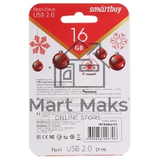 Флешка USB SmartBuy NY series Santa-A (SB16GBSantaA), 16Gb, USB 2.0, R/W 25/15, красный/белый