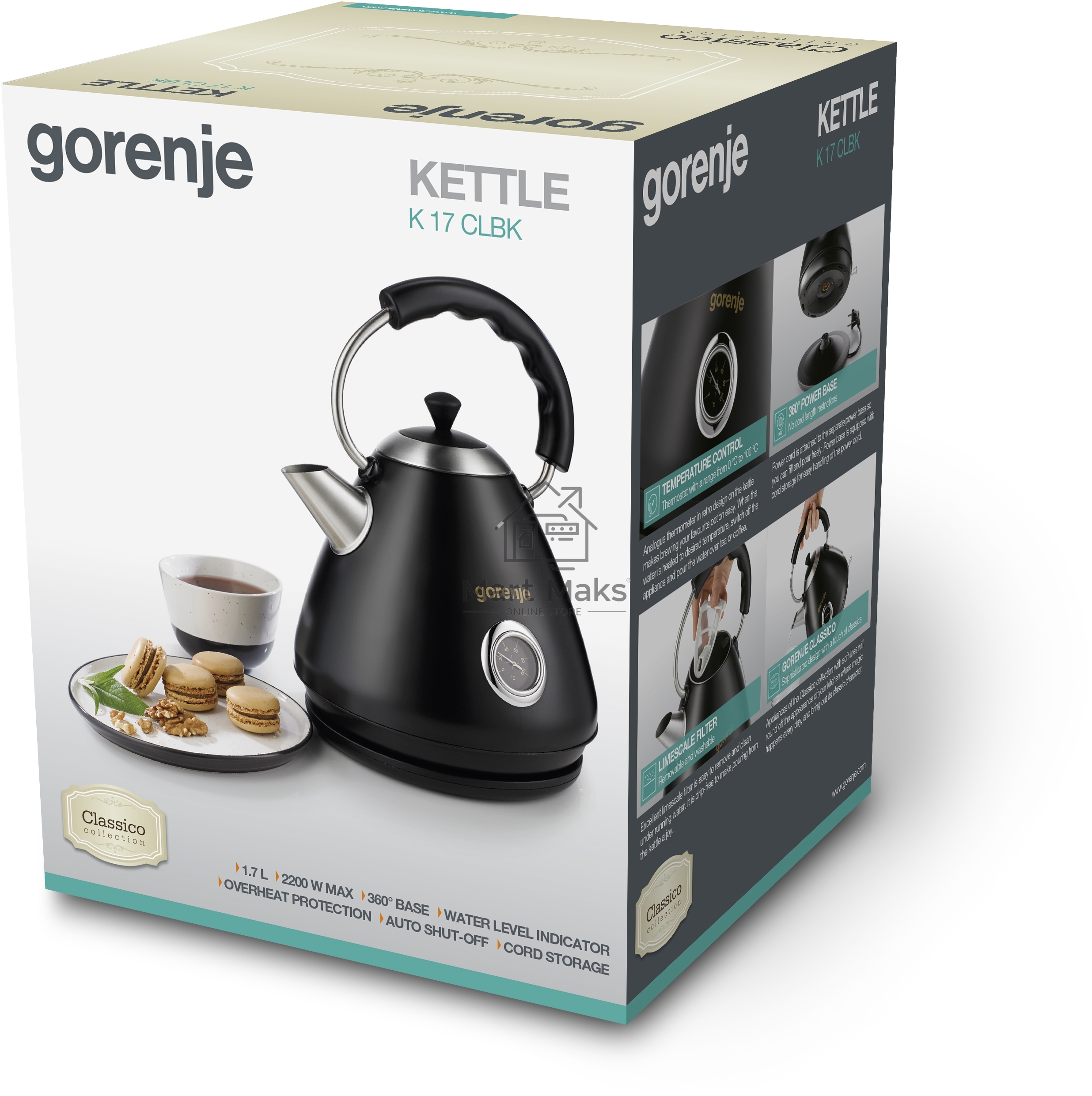 Чайник электрический Gorenje K17CLBK, 1,7л, 2200Вт, черный