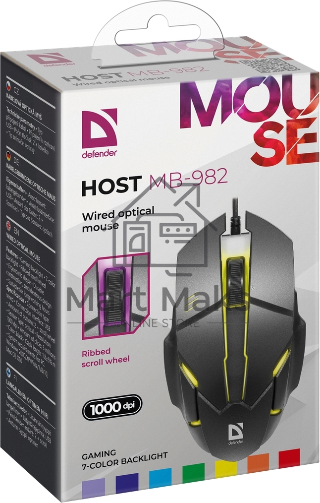 Мышь проводная Defender Host MB-982 черный, 1000 dpi, USB, кнопки - 3
