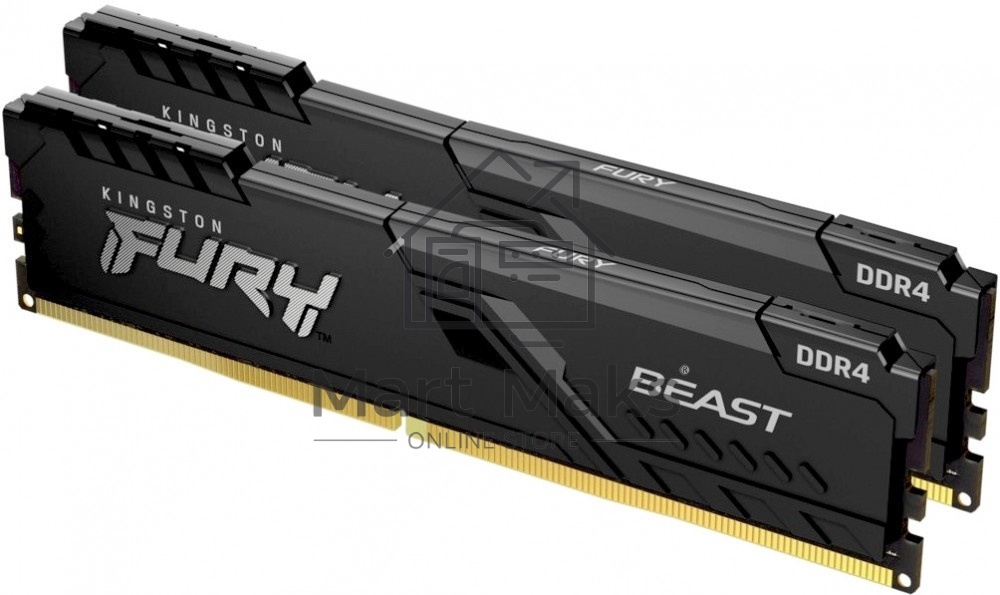Оперативная память Kingston Fury Beast, DDR4, 64GB (2x32GB), 3600MHz, CL18, DIMM, с радиатором, черный