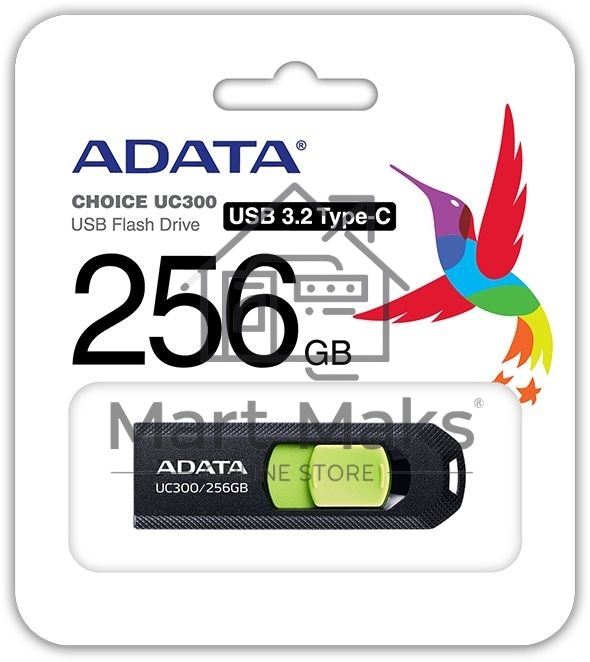 Флешка USB ADATA R/W 256Gb UC300 ACHO-UC300-256G-RBK/GN USB3.2 зеленый