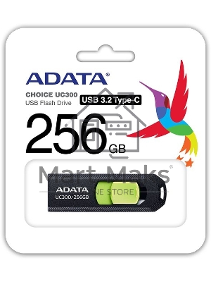 Флешка USB ADATA UC300 (ACHO-UC300-256G-RBK/GN), 256Gb, Type-C USB 3.2, R/W 100/30, черный / зеленый