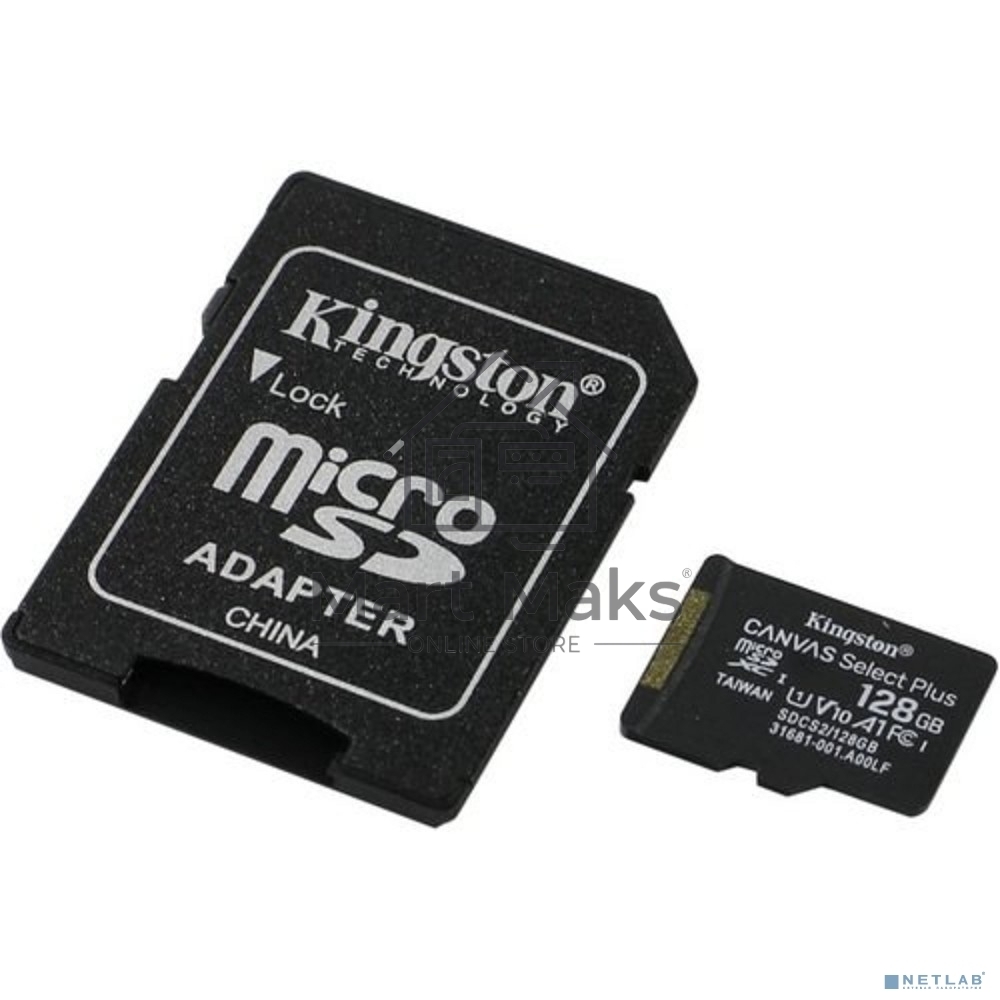 Флеш карта microSDHC 128GB microSDXC Kingston <SDCS2/128GB> Class10 UHS-I Canvas Select up to 100MB/s с адапт.