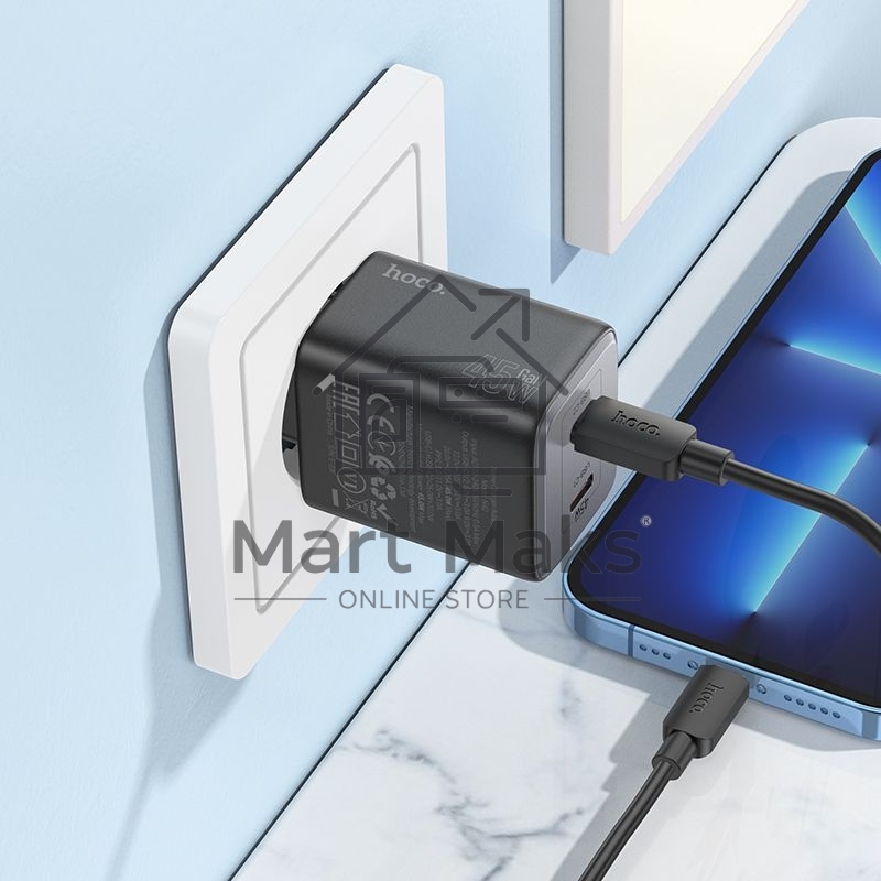 Сетевое зарядное устройство Hoco N42 Elogiado 45W 3A+2.25A (PD+QC+AFC) 2xUSB type-C универсальное черный