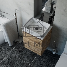 Тумба Bau Dream Blackwood 50 с дверцей, раковина BAU Hotel 51х39, мрамор, смеситель для раковины высокий Hotel Black, черный, выпуск клик клак, черный