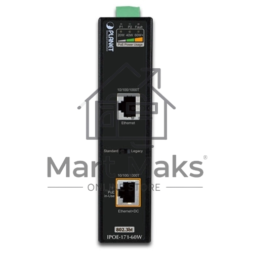 Индустриальный PoE инжектор IPOE-171-60W IP30, Industrial Single-Port 10/100/1000Mbps 802.3bt PoE++ Injector (60 Watts, Legacy mode support, PoE Usage LED, -40 to 75 C)