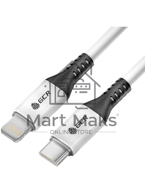 Кабель GCR 0.7m TypeC/Lightning MFI POWER DELIVERY 18 W, быстрая зарядка, белый, корпус белый, черный ПВХ, GCR-53185