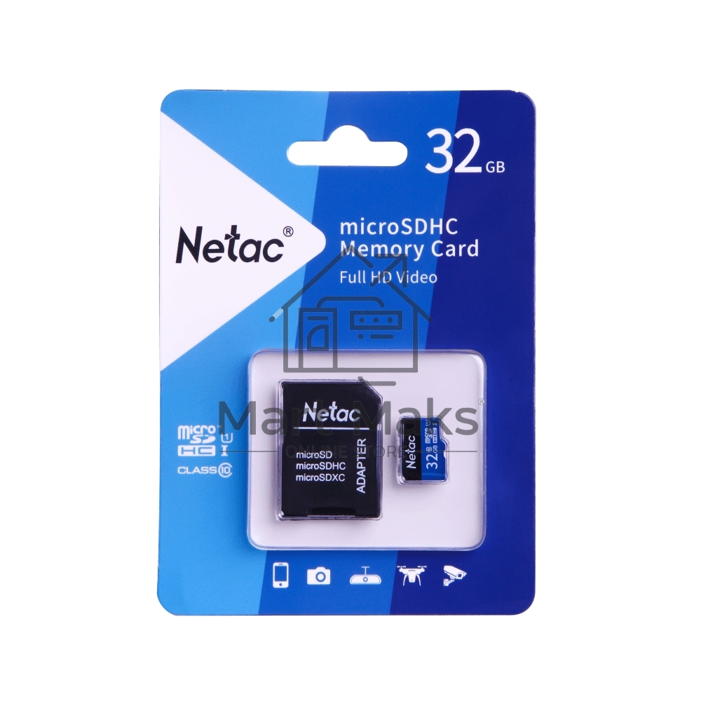 Флеш карта microSDHC 32GB Netac P500 <NT02P500STN-032G-R> (с SD адаптером) 80MB/s