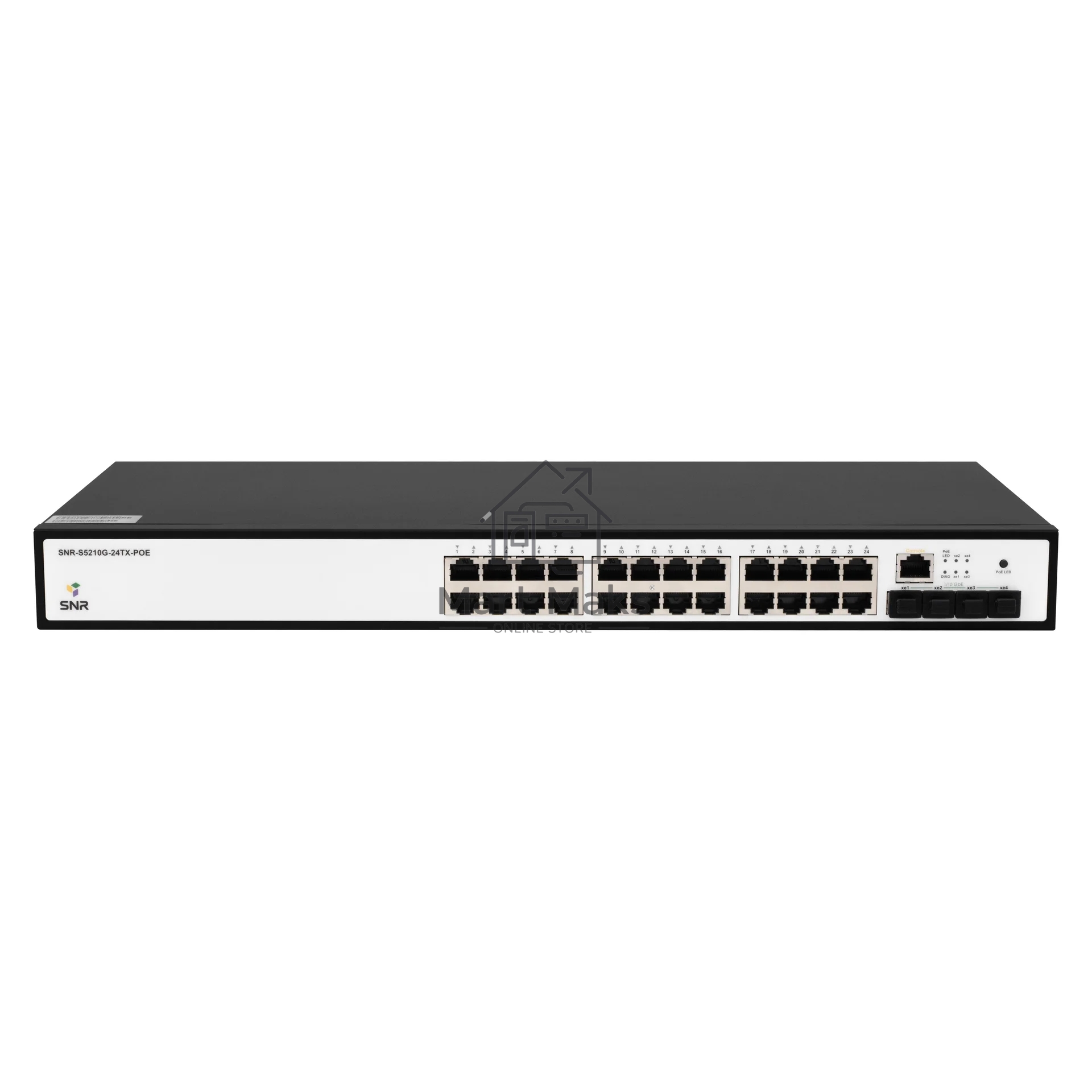 Управляемый коммутатор SNR уровня 2+, 24 порта 10/100/1000Base-T с поддержкой POE, 4 порта 1/10G SFP+, бюджет POE 370W