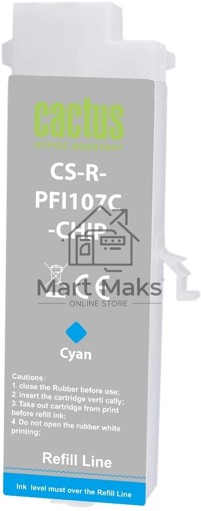 Картридж перезаправляемый струйный Cactus CS-R-PFI107C-CHIP голубой для Canon imageProGRAF iPF670/680/685/770/780/785