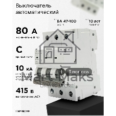 Автоматический выключатель Гарнизон CB-47100-3-80-10-C, ВА 47-100, 3P, 80А, 10kA (C)