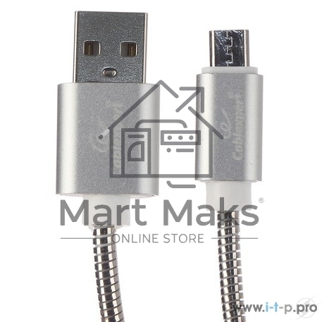 Кабель USB 2.0 Cablexpert CC-G-mUSB02S-1M, AM/microB, серия Gold, длина 1м, серебро, блистер