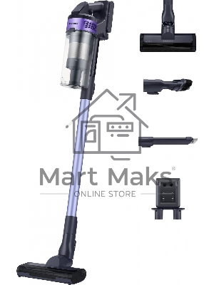 Пылесос вертикальный Samsung VS15A6031R4/EV фиолетовый/черный, питание от аккумулятора, 150 Вт, уборка сухая, пылесборник 0.8 л, работа от АКБ max 40 мин.