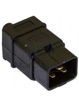 Разъемы для силового кабеля Hyperline CON-IEC320C20 Разъем IEC 60320 C20 220В 16A на кабель, контакты на винтах (плоские выступающие штыревые контакты в пластиковом обрамлении), прямой