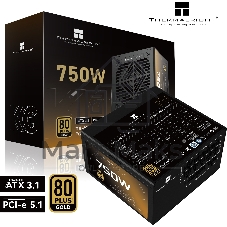 Блок питания 750W Power Supply Thermalright, 750W 80+ Gold (ATX, 3.1, PCIe 5.1, Full modular, 1x24(20+4)pin, 2xCPU 8(4+4)pin, 2xPCIe*2 8(6+2)pin, 1x12V-2x6, 8xSATA3, 3xMOLEX4pin, Active, 120x120mm, 150x140x86mm, APFC, OVP, UVP, SCP, OCP, OTP, OPP, black)