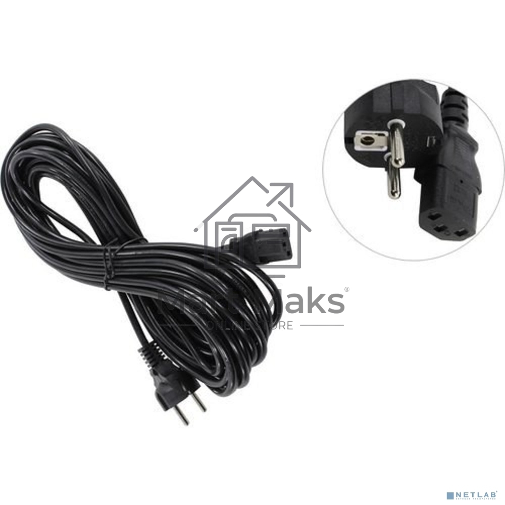Кабель питания ExeGate Power PC-10P (Евровилка Schuko->С13) VDE-250V-3*0.75-CU, 10A, черный, 10м