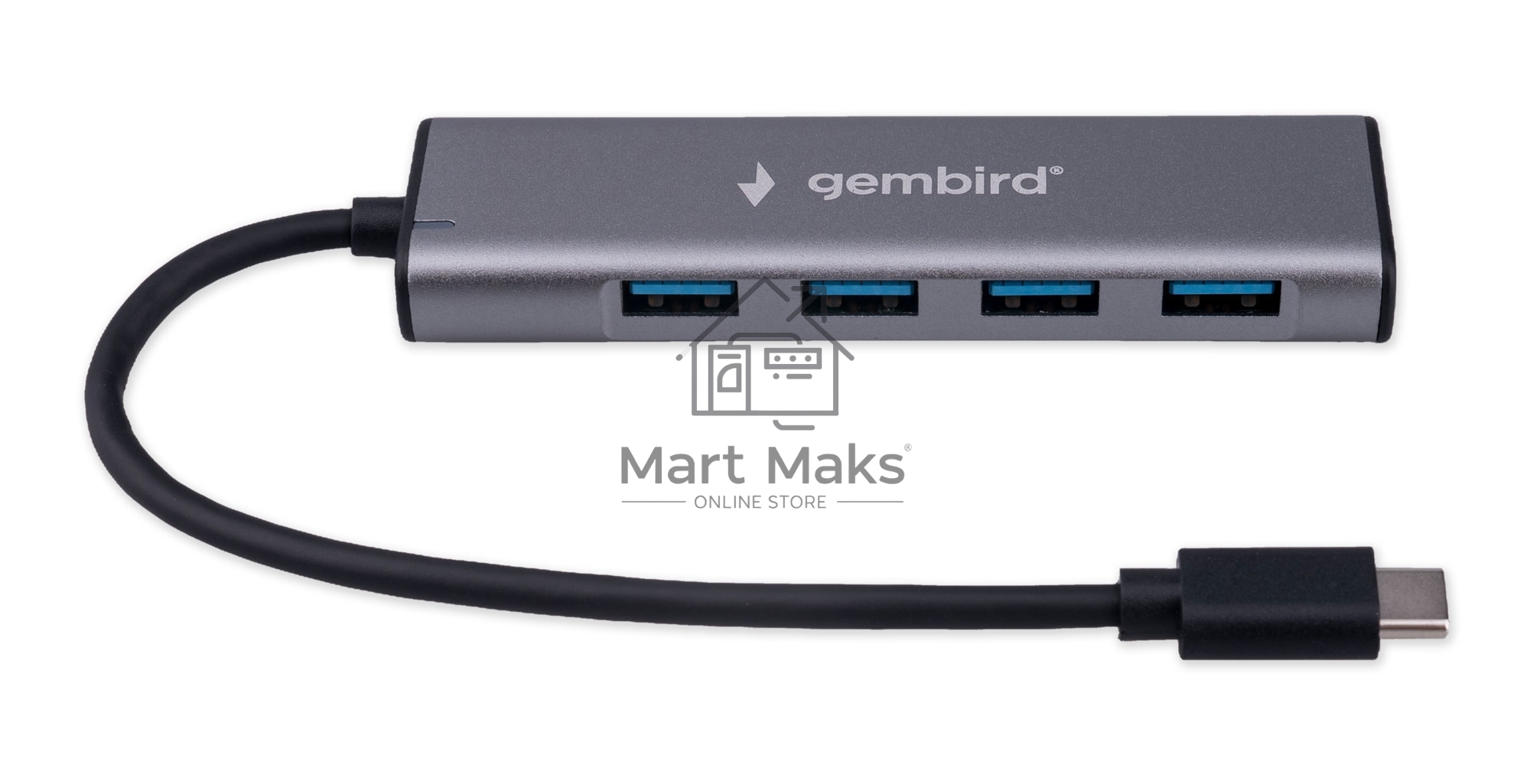 Разветвитель USB3.1 Gembird UHB-U3P7-02, 7хUSB, с доп.питанием (порт Type-C), OTG, кабель Type-C 19см, алюминий, коробка