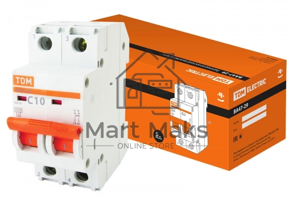Автомат TDM SQ0206-0091 ВА47-29 2Р 10А 4.5ка х-ка С