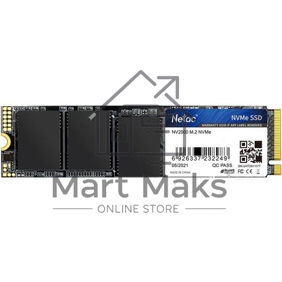 Накопитель SSD Netac NV2000, 512GB, PCIe 3.0 x4, M.2 2280, NVMe, R/W 2500/1950