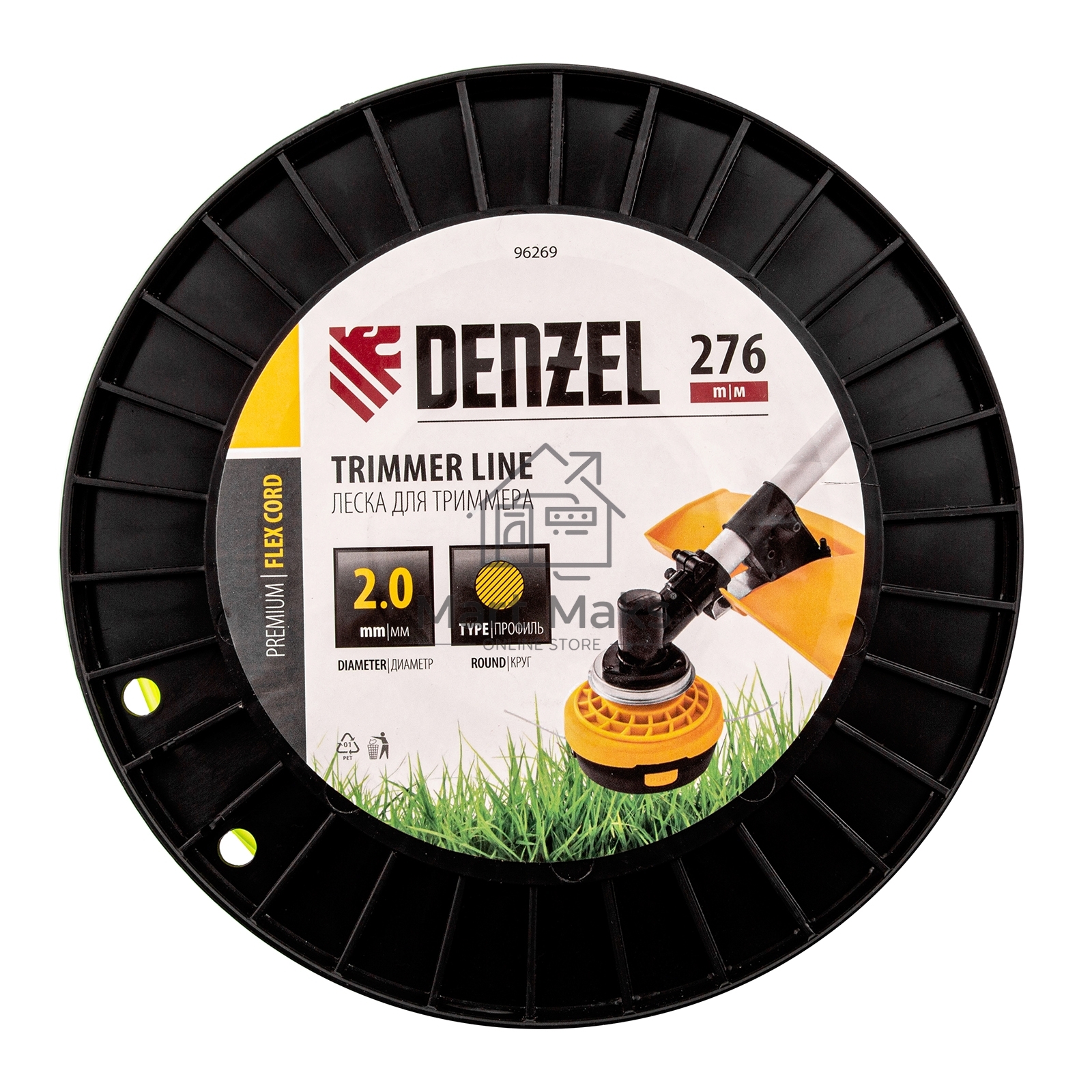 Леска для триммера круглая, 2,0мм х 276м, на DIN катушке FLEX CORD Denzel