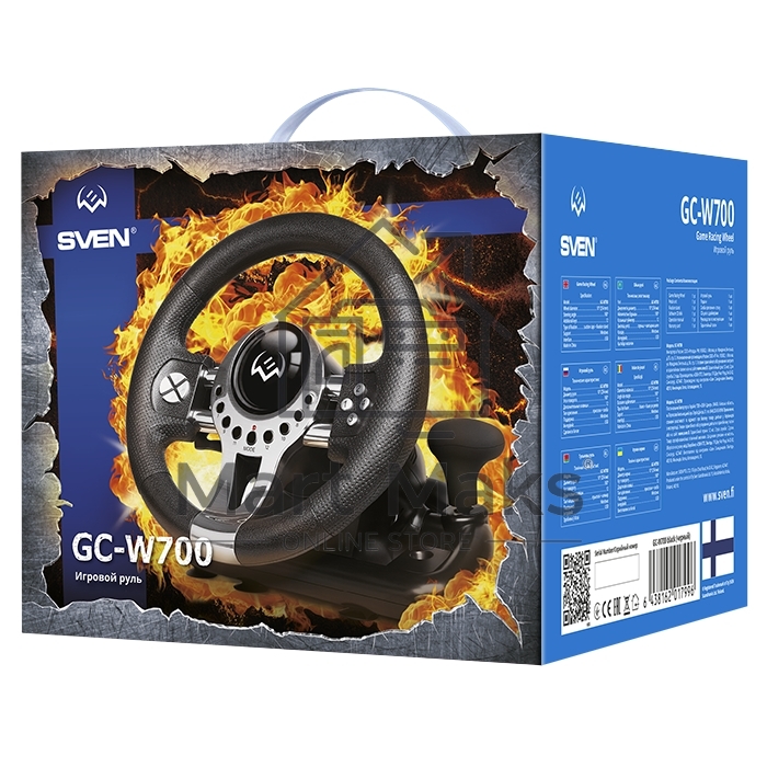 Руль SVEN GC-W700 (педали, вибро, скоба, лепестки, АКПП, D-pad, 12 кл, резин. вставки, PC/Xinput)