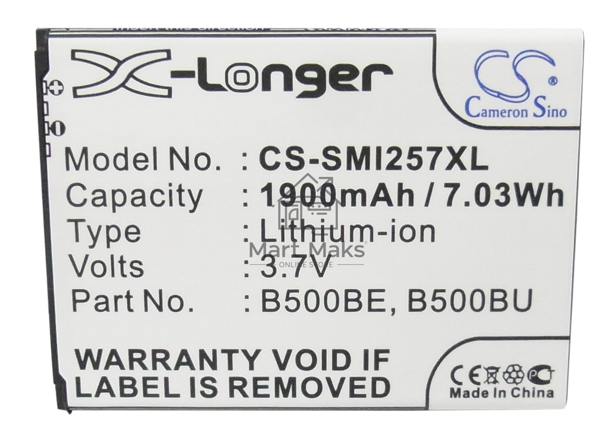Аккумулятор CameronSinoCS-SMI257XL (B500AE) для Galaxy S4 mini GT-I9190 3.7V / 1900mAh / 7.03Wh