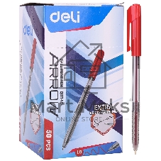 Ручка шариковая Deli Arrow EQ01140 прозрачный/красный, d=1мм, красные чернила