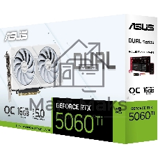 Видеокарта ASUS GeForce RTX 5060 TI DUAL WHITE OC, NVIDIA RTX 5060 Ti, 16 ГБ GDDR7, 128 бит, PCI-e 5.0, 1xHDMI, 3xDP, 2632 МГц