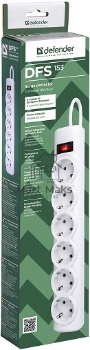 Сетевой фильтр Defender DFS 153 3 м, белый, 6 розеток
