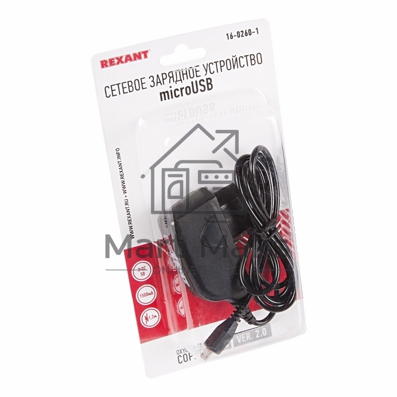 Сетевое зарядное устройство microUSB 220 В (СЗУ) (5 V, max: 1500 mA) шнур 1.2 м черный Rexant