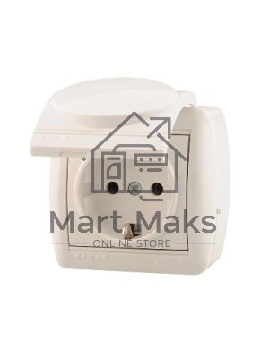 Розетка 1-м ОП Ната с защ. крышкой керам. с заземл. белый Lezard 710-0200-123