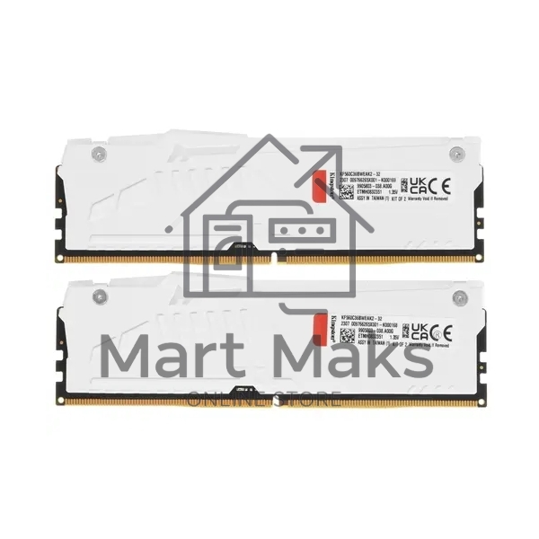 Оперативная память Kingston Fury Beast, DDR5, 32GB (2x16GB), 6000MHz, CL36, DIMM, с радиаторами, RGB, белый