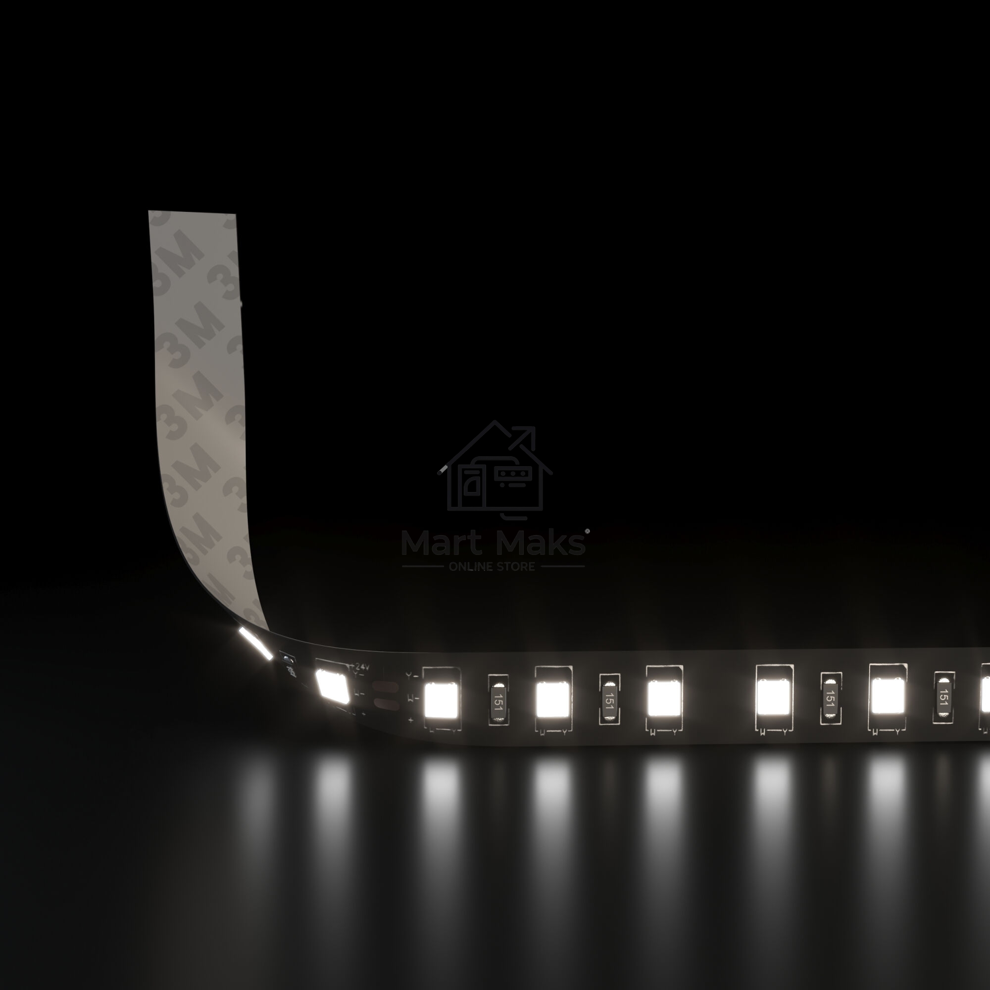 Лента светодиодная 120Led 9,6W IP20 6500K холодный белый (2835 24V 120Led 9,6W IP20 Black)